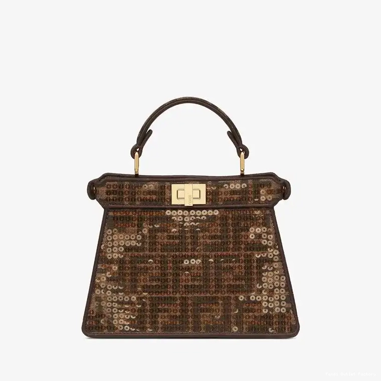 Vintage HOT Fabric Fendi Petite with Peekaboo In FF Brown ISeeU Bag Sequins Motif 0622
